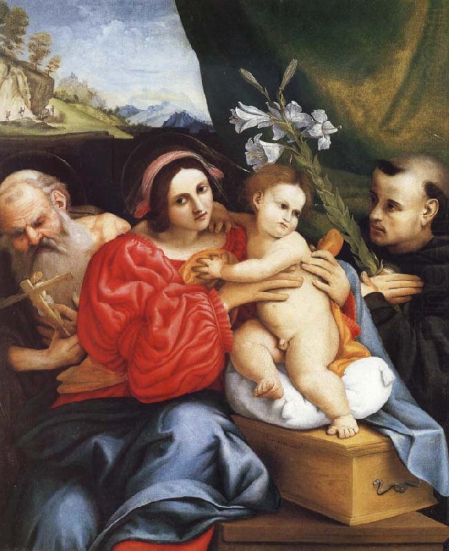 LOTTO, Lorenzo The Virgin and Child with Saint Jerome and Saint Nicholas of Tolentino oil painting picture